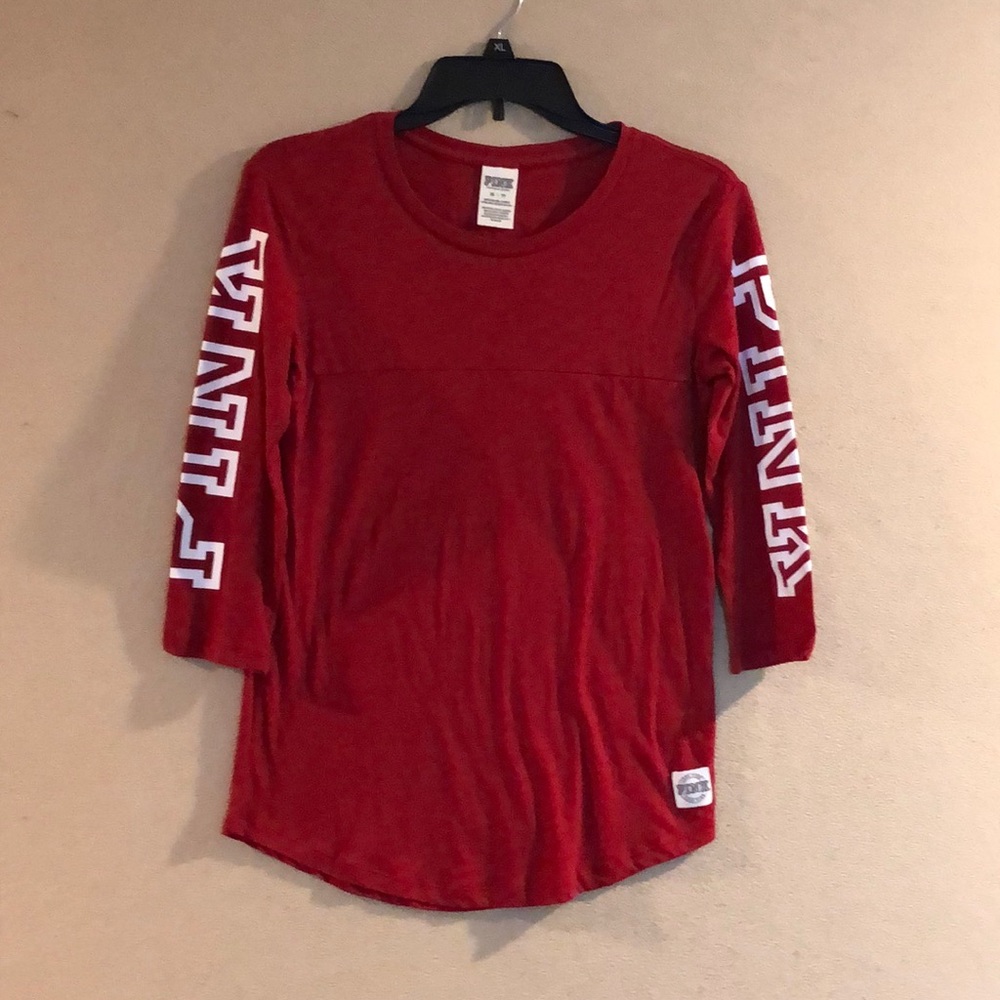 VS Pink Red half sleeved T-shirt with white logo